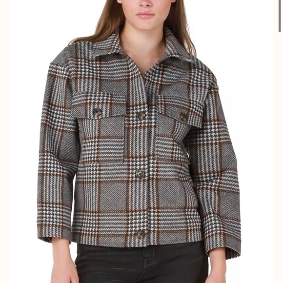 Black Tape_ Jackets & Blazers - Black Tape Shacket Houndstooth Plaid Pattern Shirt Jacket Pocket Size S